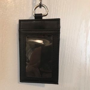 NWOT Black Faux Leather Lanyard Silver-tone Metal